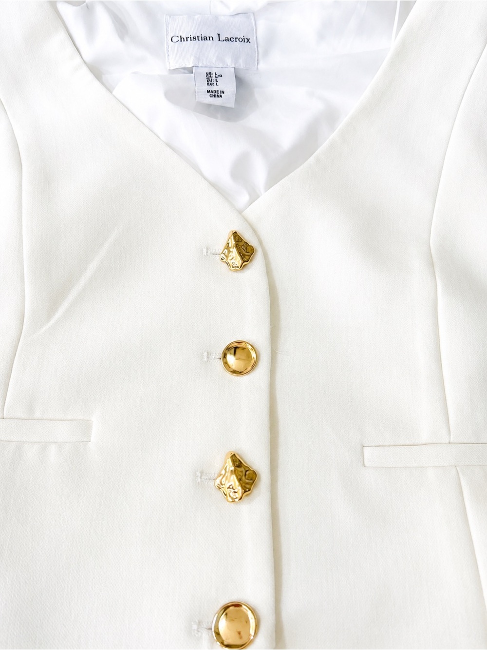 Christian Lacroix Tailored White Vest Gold Button Statement Piece Size Large - Picture 4 of 7